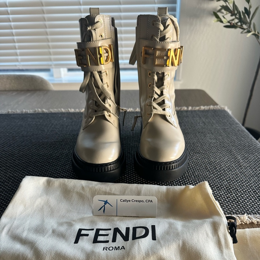 Fendi Cream Lace-Up Boots PRICE DROP